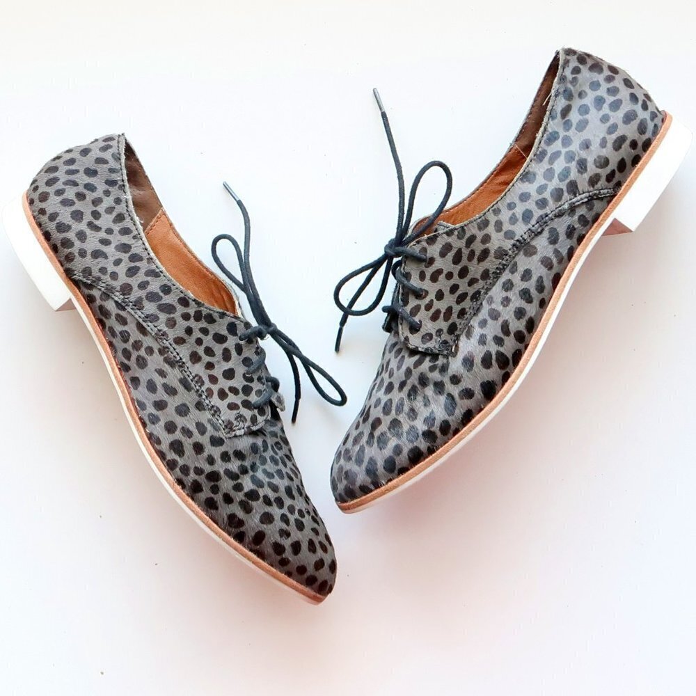 DV by Dolce Vita Grey & Black Calf Hair Leather Lace-up Low Heel Derby Shoes 7